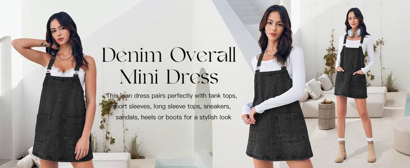 Imily Bela Women's Summer Cute Denim Overalls Dress Cozy Adjustable Strap Trendy Mini Jean Dresses
