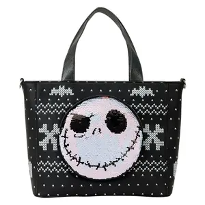 Loungefly Disney The Nightmare Before Christmas Jack Skellington Reversible Sequins Tote Crossbody Bag with Coin Bag