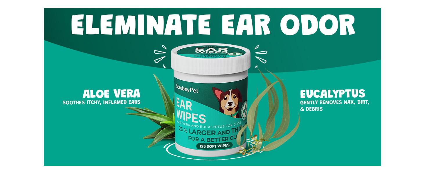 ScrubbyPet Dog Ear Wipes Extra Thick with Aloe & Eucalyptus 125 Count Hypoallergenic Cleaner with Pearl Texture for a Deeper Clean Scrubby Pet - Cleaning