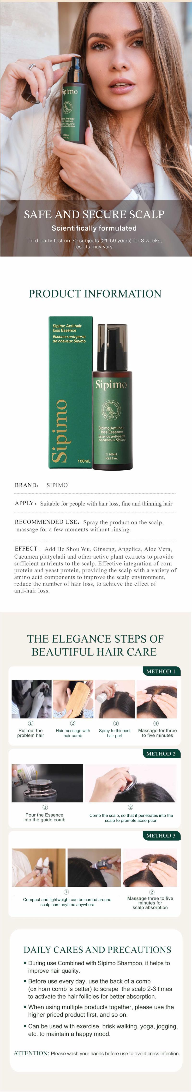 Sipimo Anti  Loss Essence Oil Promotes Healthy  Growth And Restores Dry And Damaged Care, Haircare Comfort Scalp Stimulator  Growth Oil Blend With Ginseng And Polygonum Multiflorum For Nourishing And Hydrating All Types Repair Spray