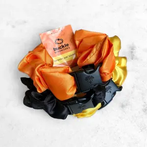 Trick or Treat Halloween Bundle - 3-Pack Fall Buckle Scrunchies - No Snagging, No Tangles