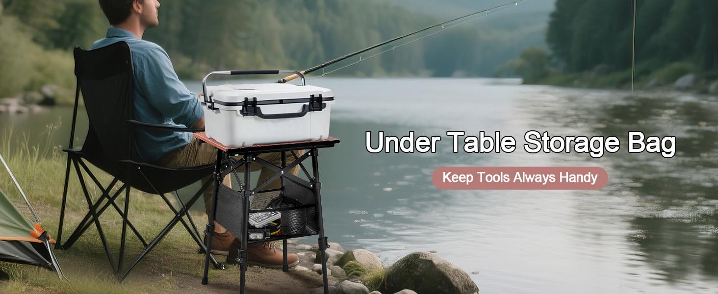 Odoland Folding Camping Table with Sturdy Storage Bag, Adjustable Height Portable Lightweight Mini Beach Table for Outdoor Picnic Camping Travelling