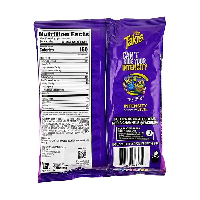 Takis Fuego Hot Chili Pepper Tortilla Chips, 3.25 oz (92g) - Intense Flavor, Spicy Snack for Parties & On-the-Go