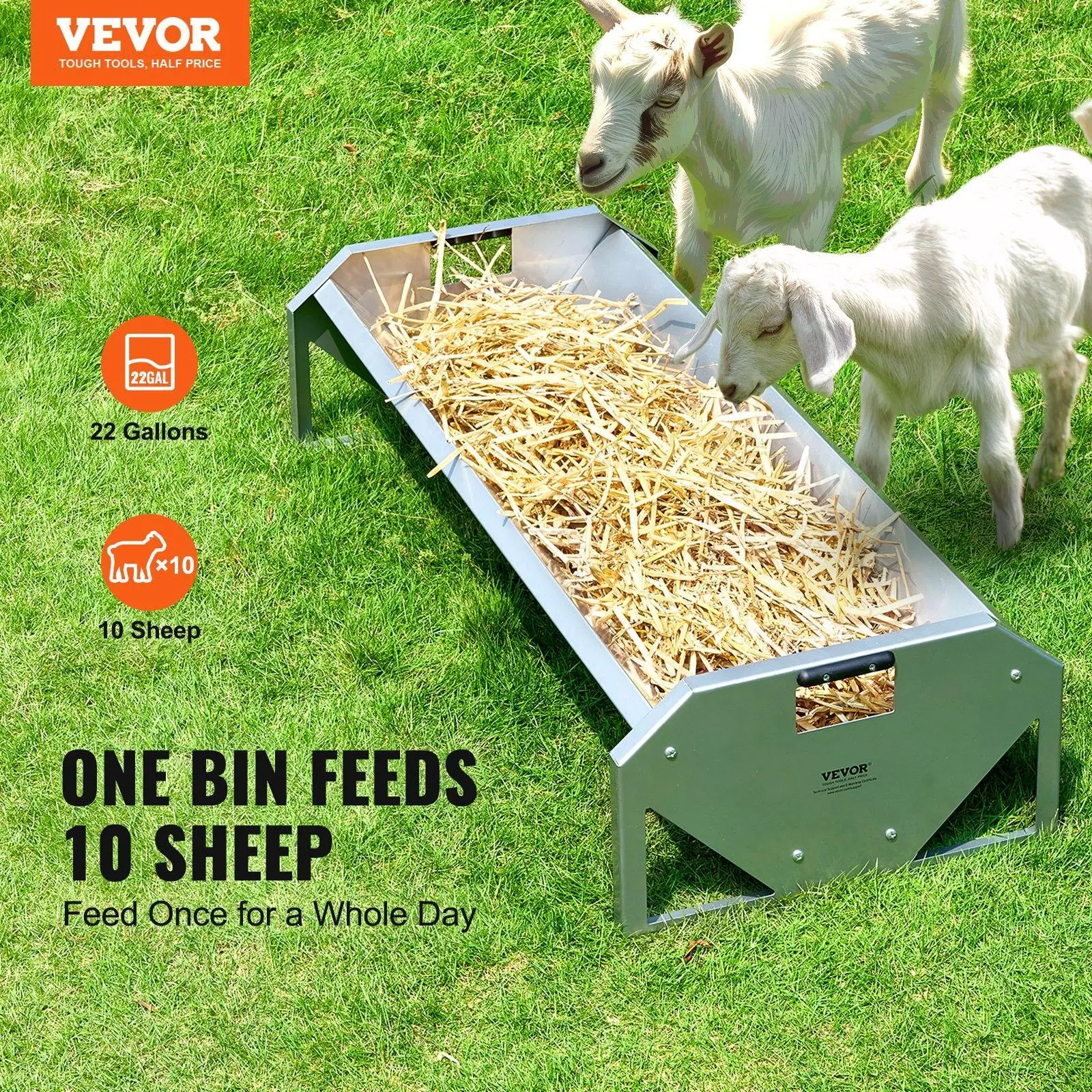 【SummerFinds】VEVOR Livestock Feeding Trough 22 Gallon Capacity 45" Goat Feeder for 10 Sheep