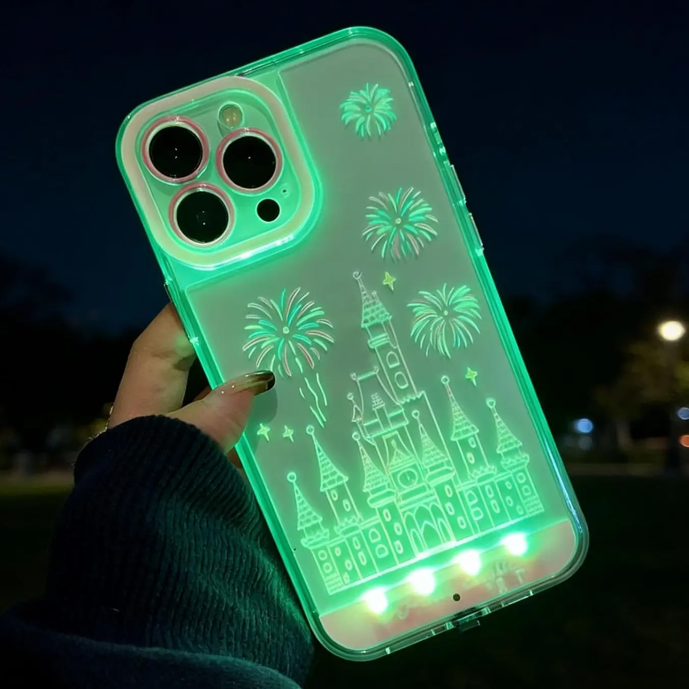 OREKROY Glow LED Light Up Phone Case for iPhone 17 Pro Max / 16 / 15 / 14 / 13 / 12 / 11, Fantasy Castle Fireworks Design, Incoming Call Flash, Cute Aesthetic Shockproof Protective Clear Cover,back to school,back to school haul