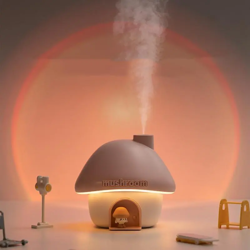 Cute Mushroom House Design Humidifier, USB Powered Humidifier Machine, USB Rechargeable Air Humidifier with 300ML Water Tank Capacity, Desktop Air Humidifier for Home Office Bedroom, Desk Humidifiers for Office
