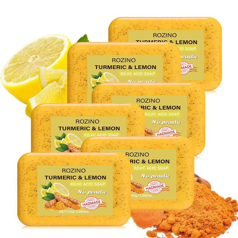 ROZINO Turmeric & Lemon Soap Bars - Natural KOJIC Acid Soap for Daily Grooming - 15 Bars in Convenient Pack