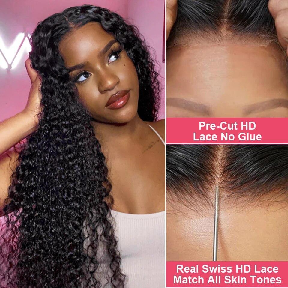 Glueless Wigs Human Hair Pre Plucked Pre Cut 6x4 5x5 Hd Lace Closure Wear and Go Deep Wave Curly 13x4 13x6 Lace Front Wigs for Black Women Wet and Wavy Natural Hairline