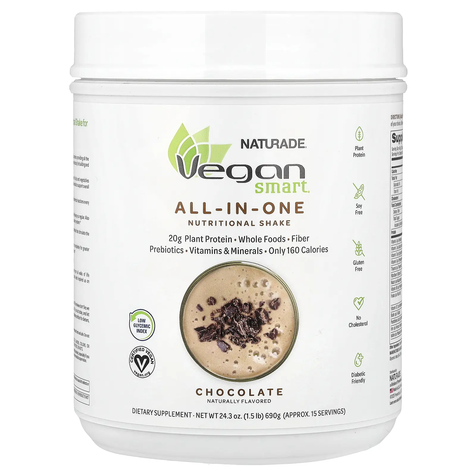 VeganSmart All-In-One Nutritional Shake, Chocolate, 1.5 lb (690 g)