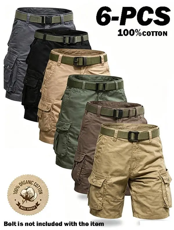 6-pack men’s cargo pants, tactical men’s shorts, men’s shorts with multifunctional pockets, suitable for golf and outdoor activities, men’s hiking shorts, wear-resistant, wrinkle-resistant, breathable shorts