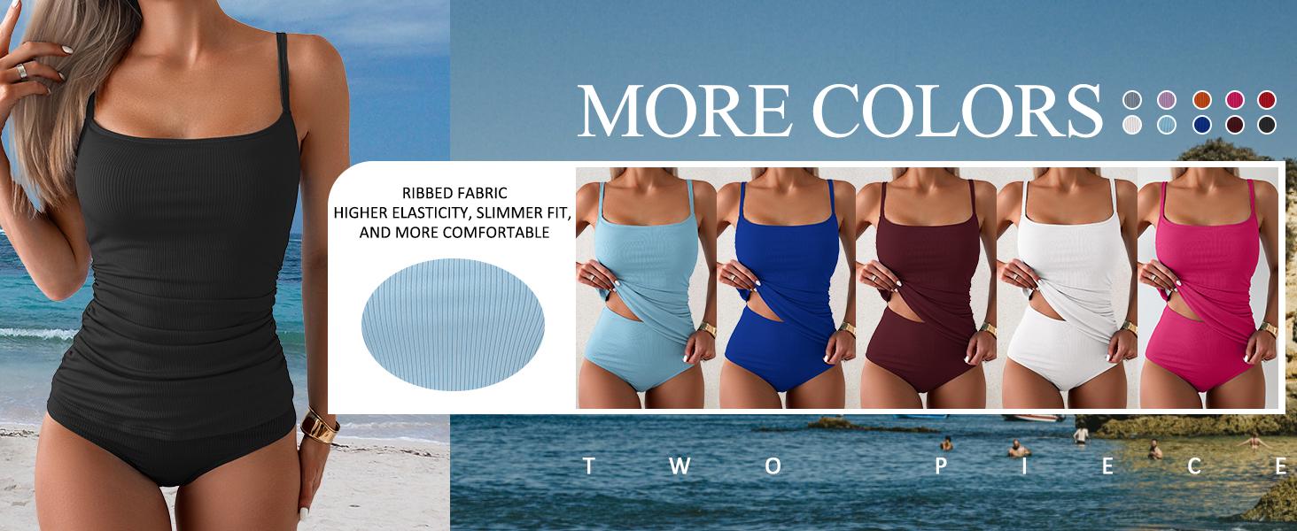 Eomenie Women's Swimsuit Tankini Tummy Control Bathing Suits Two Piece Full Coverage Slim Swim Suits with High Waisted Bottom #Spring Glow Up