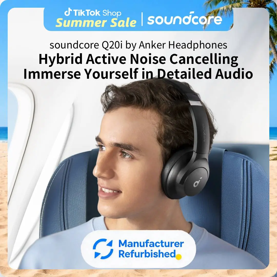 [Refurbished]soundcore by Anker Q20i Hybrid Active Noise Cancelling Headphones, Wireless Over-Ear Bluetooth, 40H Long ANC Playtime, Hi-Res Audio, Big Bass, Customize via an App, Transparency Mode,back to school,back to school haul