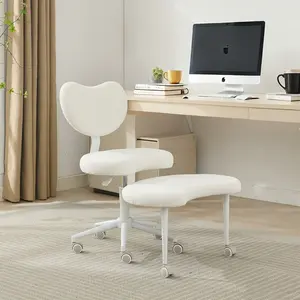 Cross Legged Office Chair with Wheels–360°Swivel Meditation Chair, Adjustable Height Yoga Office Chair for Adults, Ergonomic Kneeling Chair with Back Support for ADHD, Faux Fur