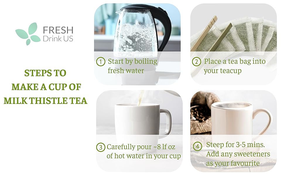 【FreshDrinkUS】 Premium 75 Milk Thistle Tea Bags, 100% Natural & Pure from Milk Thistle Seeds. Milk Thistle Seed Herbal Tea. Milk Thistle Seed Tea. Made with Natural Material Tea Bags. No Sugar, No Caffeine, No Gluten, Vegan. Beverage