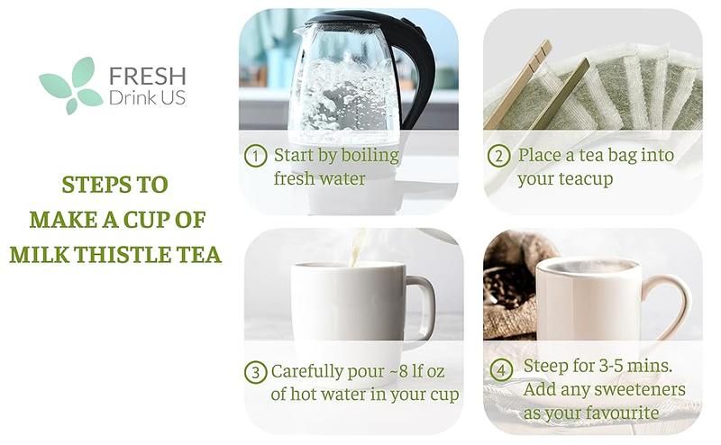 Premium 75 Milk Thistle Tea Bags, 100% Natural & Pure from Milk Thistle Seeds. Milk Thistle Seed Herbal Tea. Milk Thistle Seed Tea. Made with Natural Material Tea Bags. No Sugar, No Caffeine, No Gluten, Vegan. Beverage