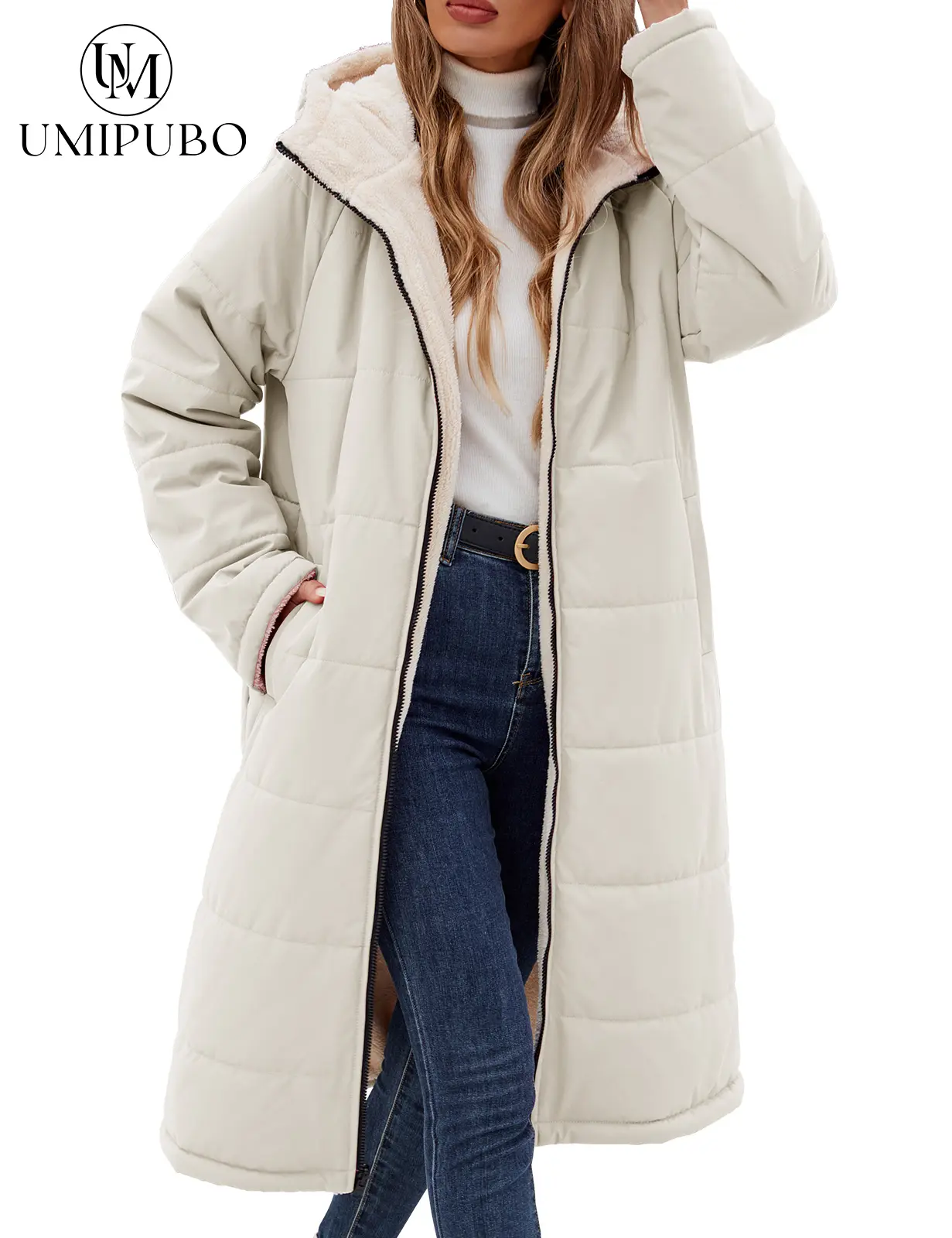 UMIPUBO Women Winter Coats Fleece Long Coats Jackets Oversized Warm Down Jacket with Hood