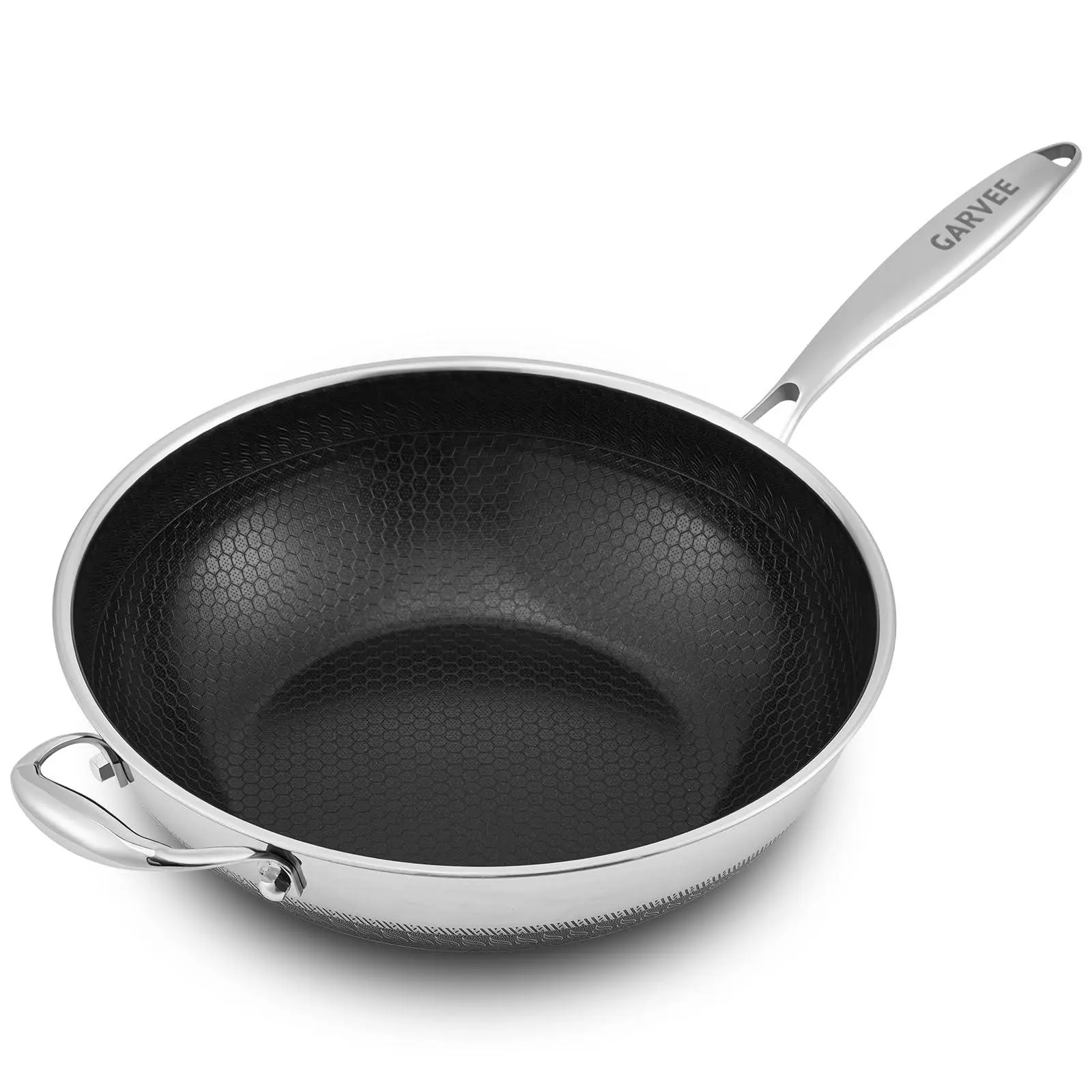 13 in Non-Stick Stainless Steel Wok - PFOA-Free Cooking Pan, Induction Compatible, Dishwasher & Oven Safe Stainless Steel Frying Pan