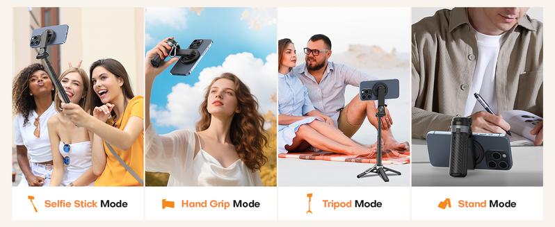 2026 4-in-1 Multifunctional Magnetic mini Selfie Stick with 360° Rotation Compact Stylish Wireless Bluetooth Control Magnetic Phone Holder for Selfies Video Recording Vlogging Compatible with Most Phones - Stabilizer Camera,Maxinum extend to 14.96 inches