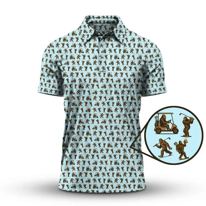 Crazy Golf Pattern Polo Shirt Cool Bigfoot Golf Fan Shirt