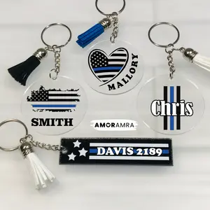Personalized Thin Blue Line Keychain, Police Week Gift, Police Badge Keychain,  Police Officer Gift, Law Enforcement Thin Blue Line Flag