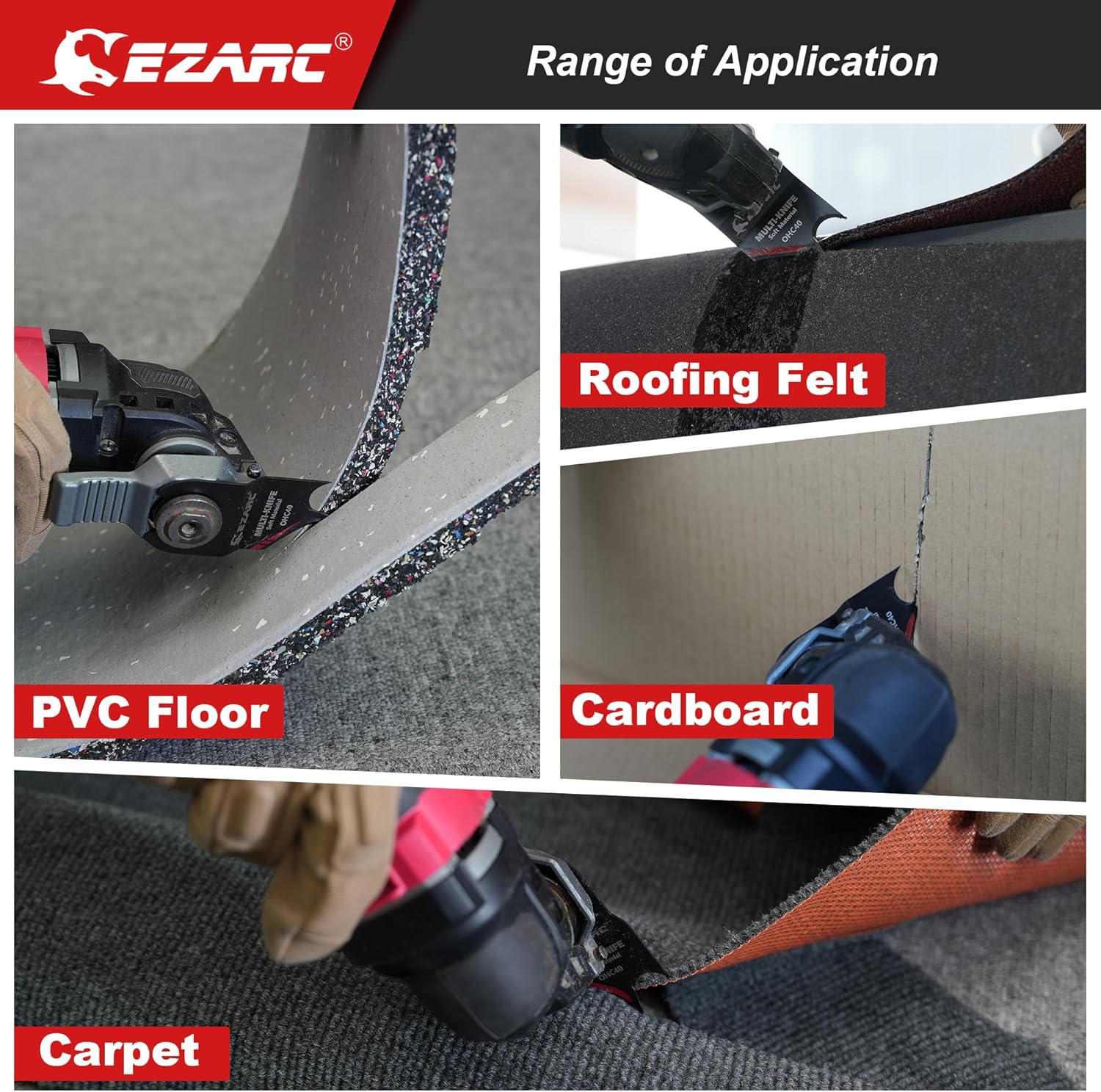 EZARC Oscillating Multi tool Hook Knife Blade, 3PCS Multitool Saw Blades for Cutting Soft Materials Roofing Shingles, PVC Carpet and Cardboard