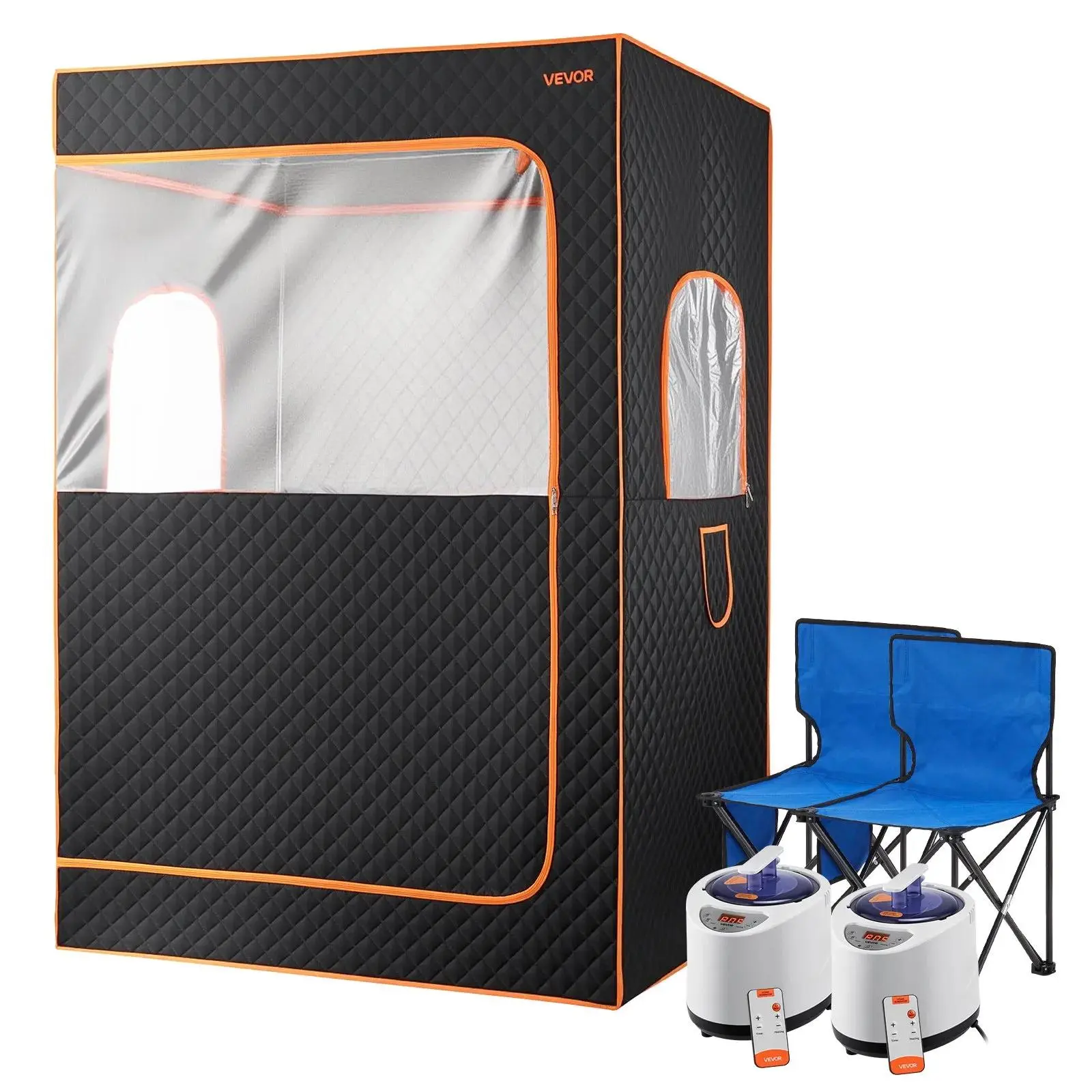 【SummerFinds】VEVOR Upgraded Portable Steam Sauna for Home,  2 Person Full Body Home Spa Tent with Steamer & 2 Foldable Chairs & Remote & 2 Essential Oil Boxes,Heavy-Duty Stainless Steel Frame Sauna Box, (Black)