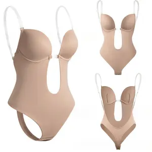 [New Arrivals]U Plunge Backless Shapewear Bodysuit for Women With Built-In Bra Cup Invisible Shaping Corset Bodysuit Underwear for Wedding Party Upgraded, 5 Colors Choose Minimalist Brown Nylon Vneck Lingerie Womenswear Basic Black,Jumpsuit