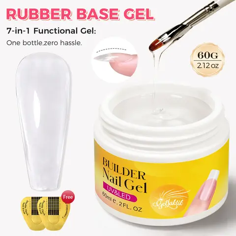 GELLAKTIK 60g Clear Hard Builder Gel for Nails with 10 Nail Forms Strengthener & Thickening UV LED Cured Salon DIY Manicure Kit for Nail Extension Repair
