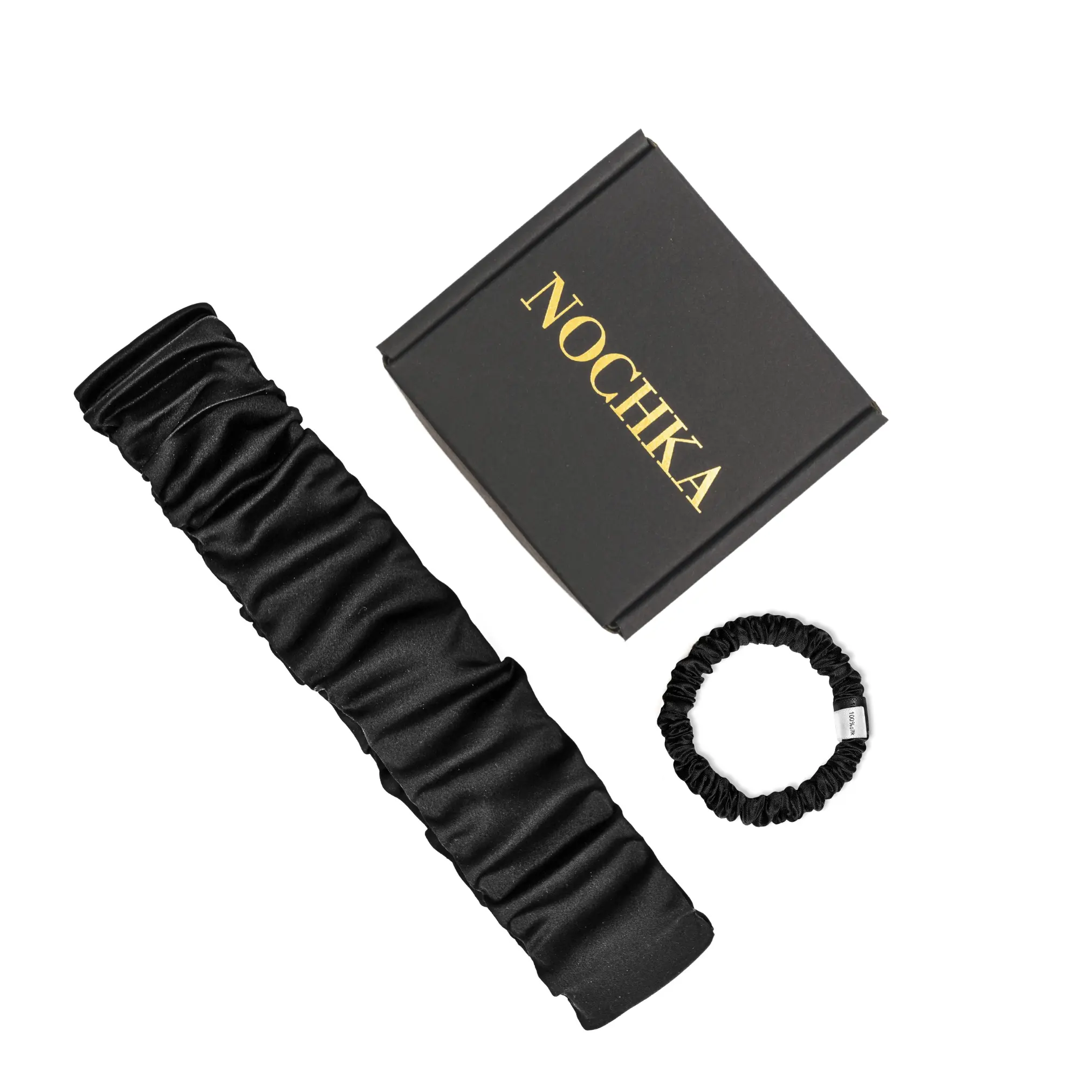Black Mulberry Silk Headband with  Ultra Thin Scrunchie