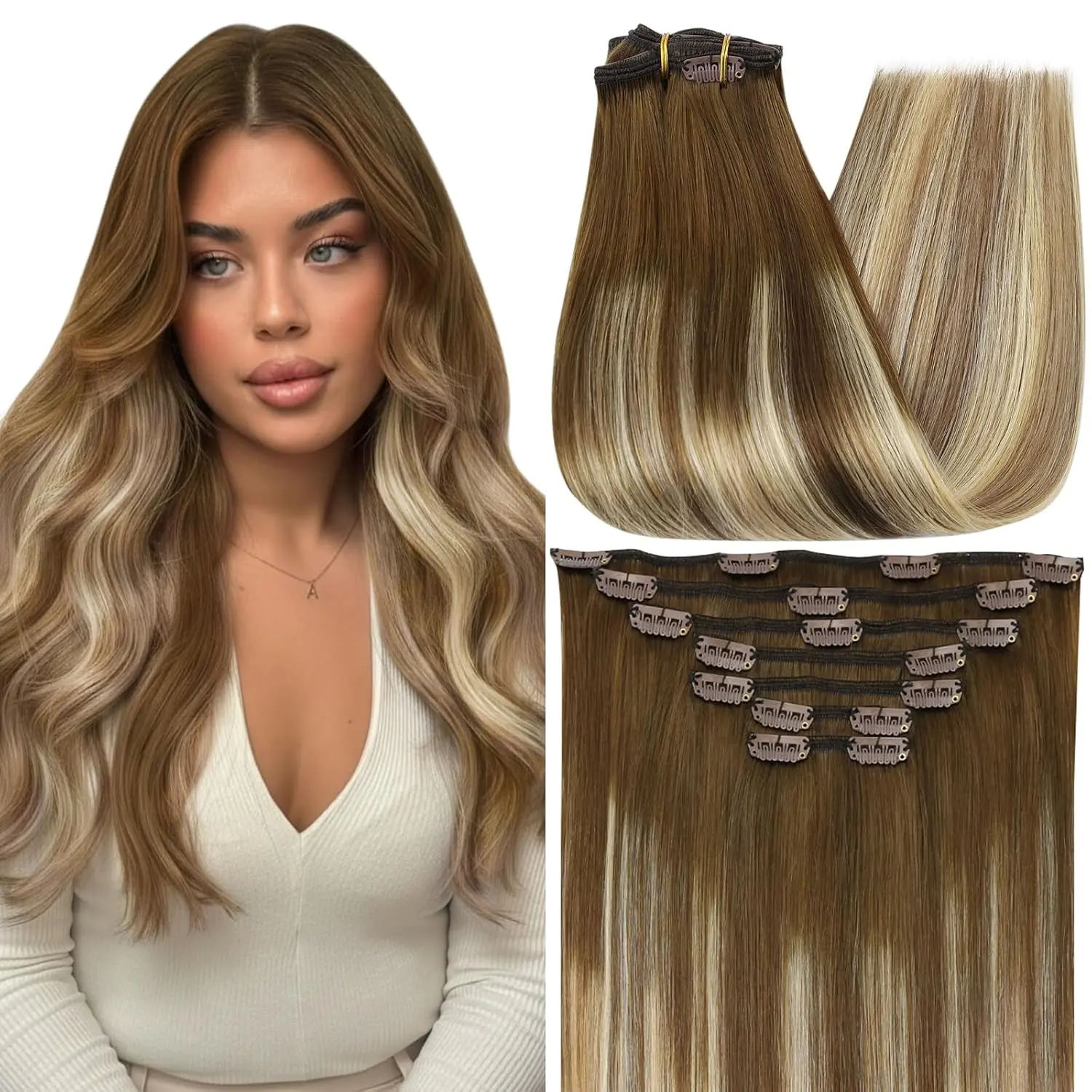 #4/27/60/8 Medium Brown Balayage Blonde Mix Brown