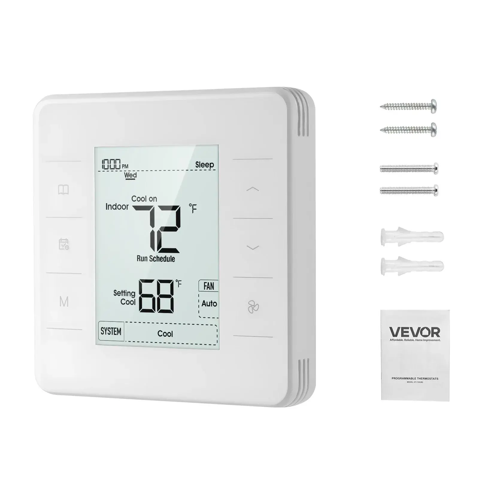 【Summerfinds】VEVOR 7-Day Programmable Thermostat,Home Thermostats for Heat Pump,Air Conditioner,Underfloor HeatingLED Screen with Backlight & 1Cool+1Heat,Energy-Efficient,Wide Temp Range,White, Energy Efficient Thermostats, Heat Pump Thermostats