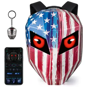 Gelrova LED Motorcycle Backpack 19in, Fits Up to 15in Laptop, Light Up LED Eyes Pixel Screen, 25L Riding Backpack for Bike Scooter, Anti-Rain Zippers, Retro US Flag, Keychain Included