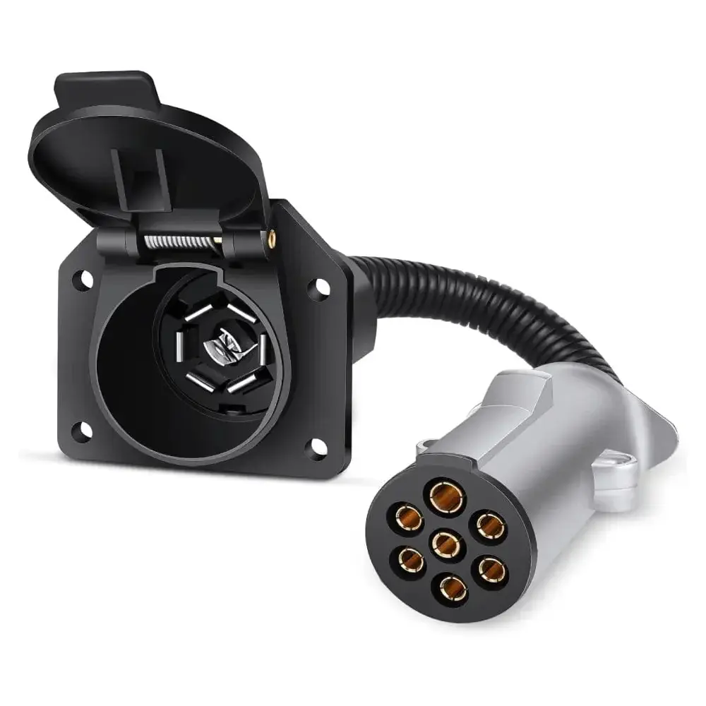 Nilight 7-Pin Round to 7-Way RV Blade Trailer Socket Adapter Connector, Plug-and-Play Plug Wiring Harness for RV Towing Trucks (Socket Adapters for Compatible Vehicles), Plug-And-Play Plugs