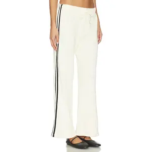 DONNI. The Thermal Stripe Crop Pant in Creme & Jet Stripe