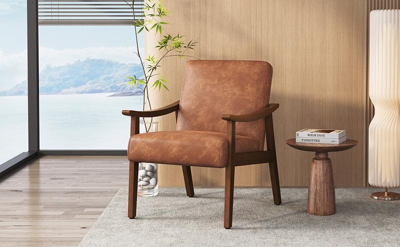 Yaheetech Accent Chair, Mid-Century Modern Armchair with Solid Wood Legs Reading Leisure Chair with High Back for Living Room Bedroom