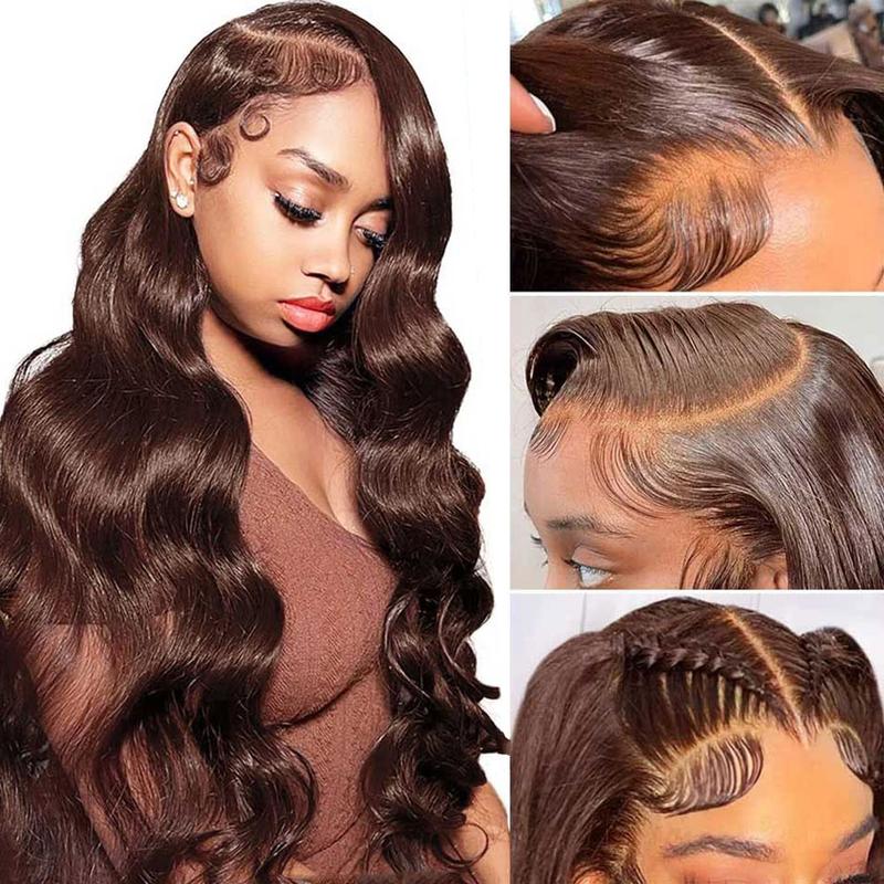 Chocolate Brown Lace Front Wig Human Hair Body Wave 13X6 HD Lace Frontal Wigs Pre Plucked 4# Brown Colored Human Hair Wigs For Women 180% Density