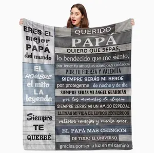 Father's Day &Mother's Day Flannel Blanket- Blanket Printed with Spanish Quotes, Modern Style, Machine Washable, Perfect for Dad&MOM, Versatile Knit Flannel for All Seasons, Digital Printing,Ideal Gift for Dad's Birthday or Special Occasions