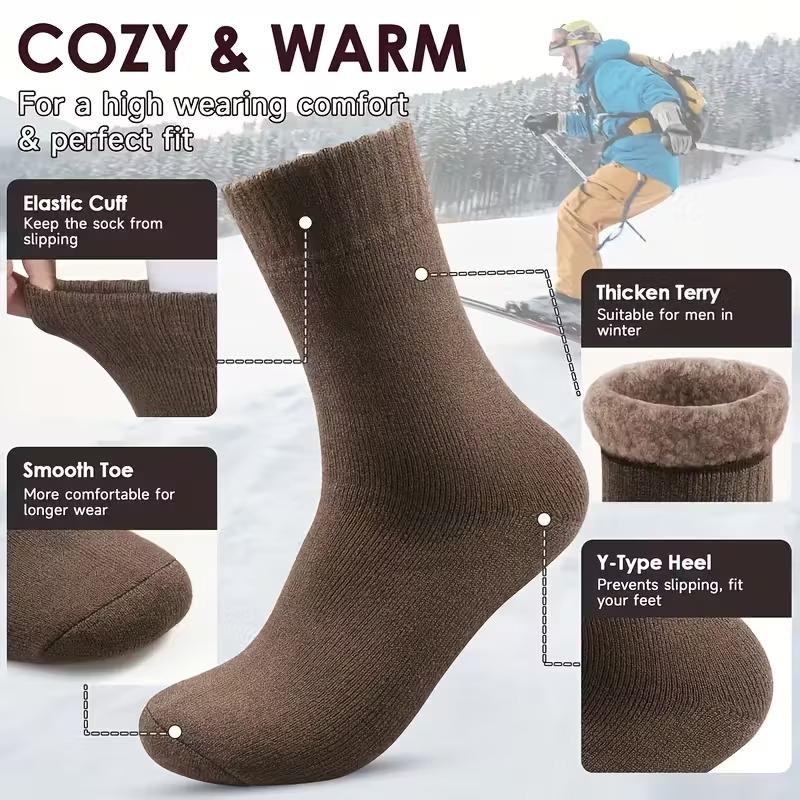 Winter Snow Socks for Men 3/10 Pairs Thickened Soft Fleece Lined Warm Hot Boots Ideal for Outdoor Work Leisure Entertainment Knitted Gift for Husbands Fathers Boyfriends