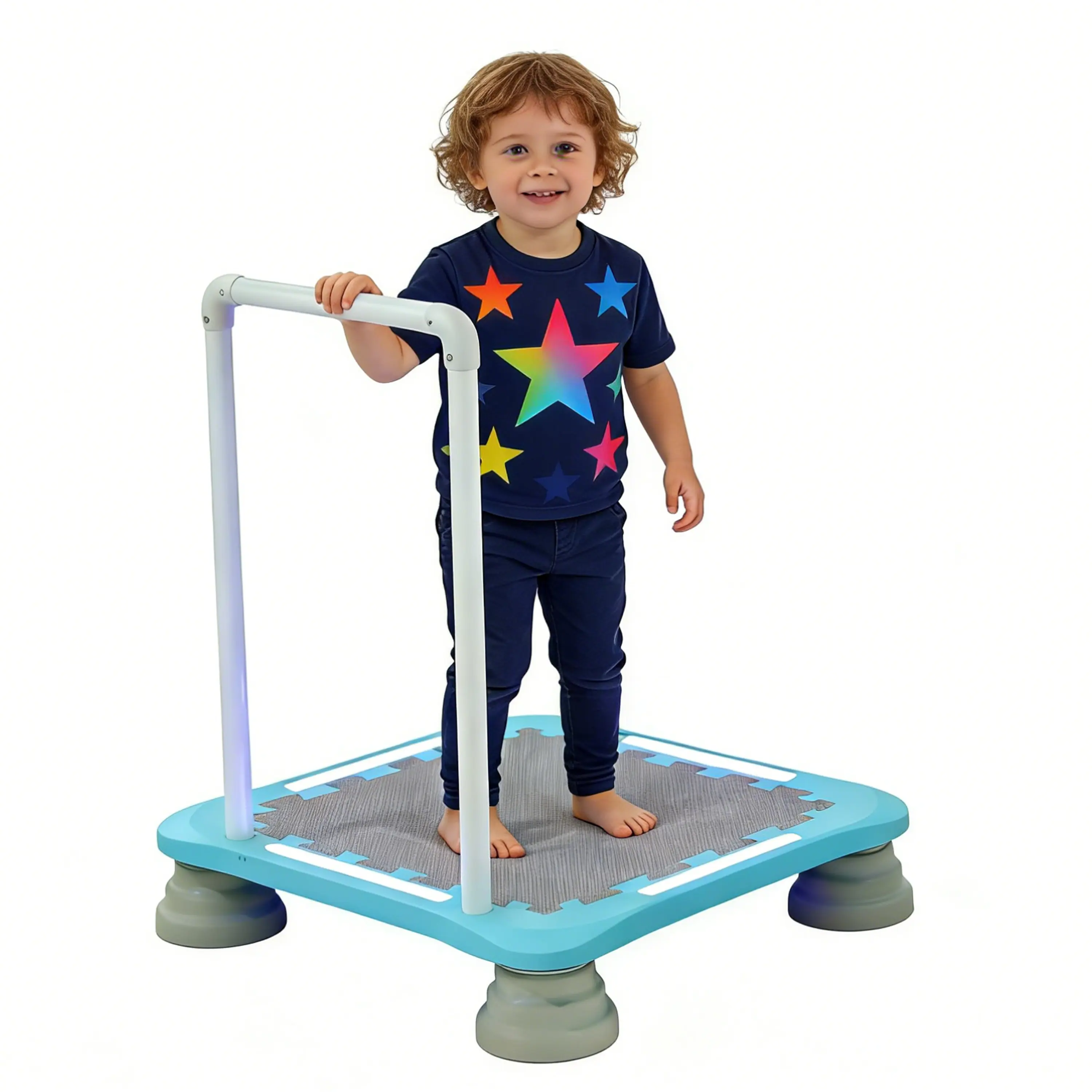 Sensory Trampoline for Autism Kids, 25" Mini Indoor Bounce Board with Soft Cushion Foam Surface, with Independent Sound and Light Controls for Calming Sensory Input & Active Play, Non-Slip Safe Design for Toddlers Boys Girls