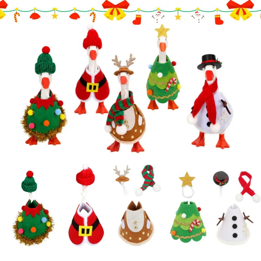 5-Style Lightweight Switch Photo Christmas Desk Goose Outfit Set - Santa, Elf, Xmas Tree, Reindeer, Snowman Felt Knit Costumes, Costume Parts & Props for 7in Magnetic Mini Desktop Goose Figurine - Holiday Decor Gift (Toys & Hobbies DIY Specialty Supply),