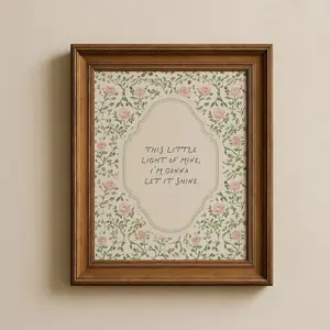 [UNFRAMED POSTER] Christian Art Print, “This Little Light of Mine” Floral Watercolor Pink Nursery Decor English Garden