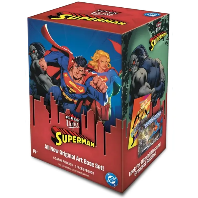 2026 Upper Deck Fleer Ultra Superman Non-Sports Trading Card Blaster Box - 3 Packs, Card Collecting Item with Autograph, Numbered Serial Collectibles, Chase Inserts, Colorful Parallels, Autograph Cards