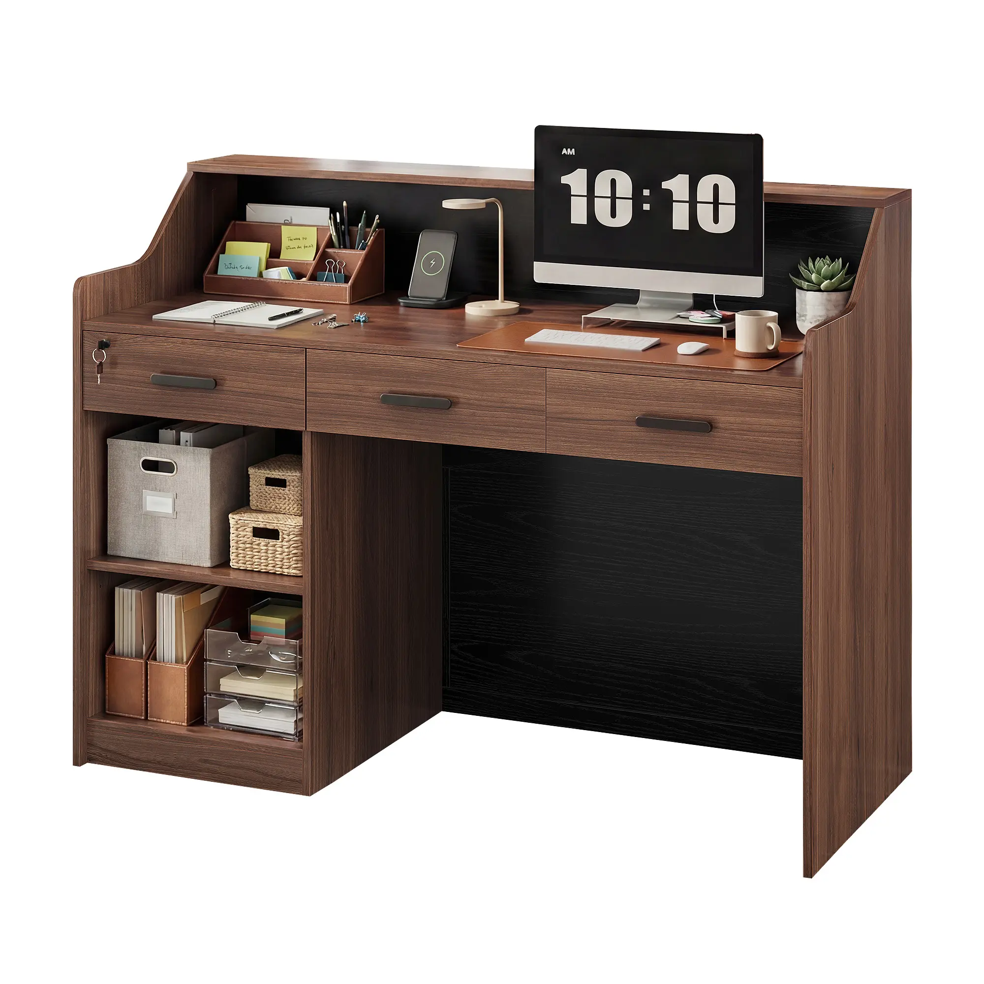 Sikaic Reception Desk with Counter, Front Desk with 3 Drawer and Storage Cabinet, Modern 47 inch Retail Counter with Cable Grommet for Checkout, Beauty Salon, Barber, Home Office Sturdy Computer Desk Wood Workstation Summerwins