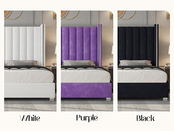 Amerlife Bed Frame 58" Tall Headboard with Channel Tufted Wingback Design, Velvet Upholstered Platform, No Box Spring Needed Luxury Furniture Home,Best Gift Ideas/Christmas Gifts