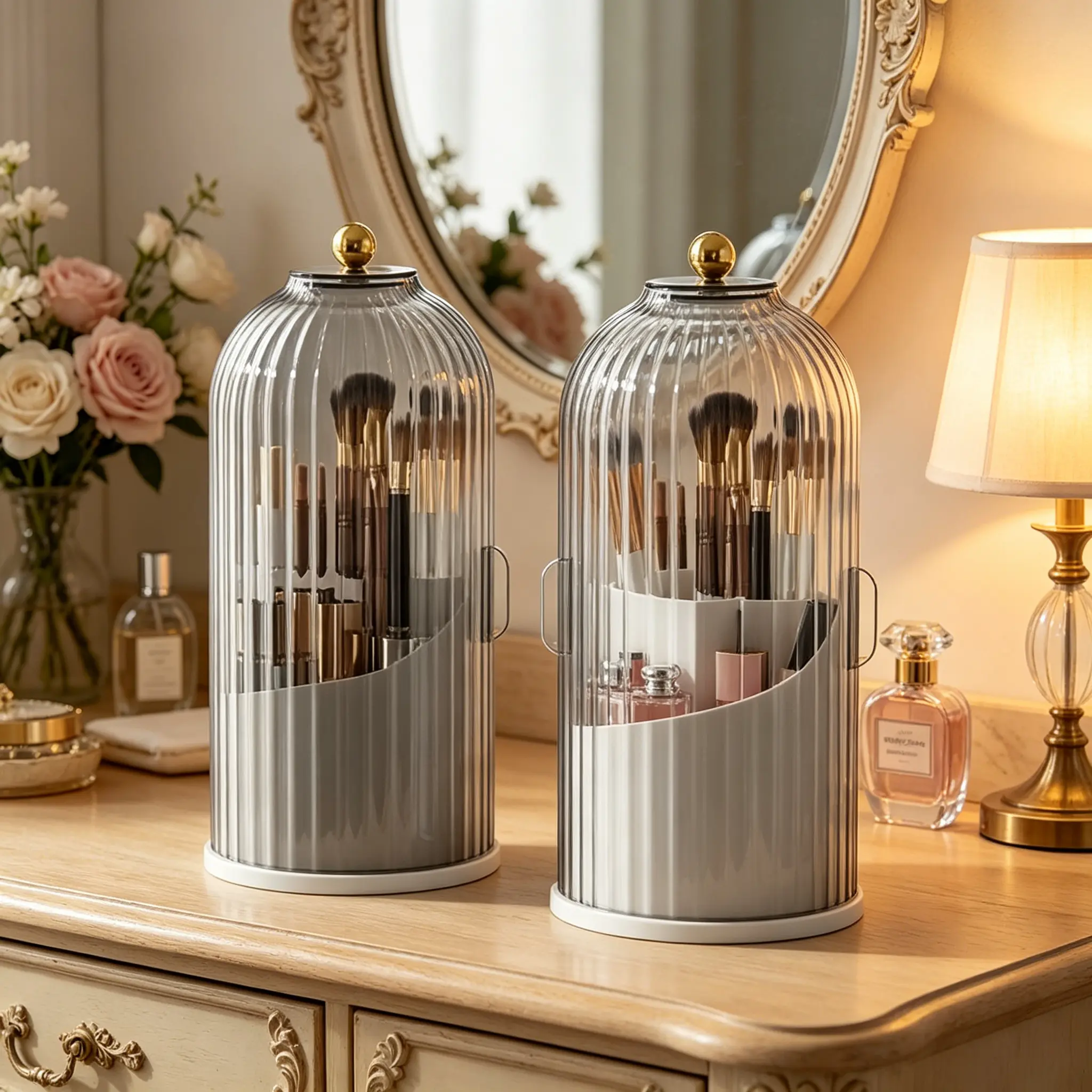 Large Capacity, Dustproof, and Makeup Tool Organizer - Lidded Rotating Makeup Brush Holder, Dustproof and Makeup Tool Storage Box, Desktop Lipstick and Eyebrow