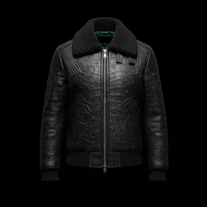 Black Crocodile Leather Obsidian Dragon Shearling Bomber