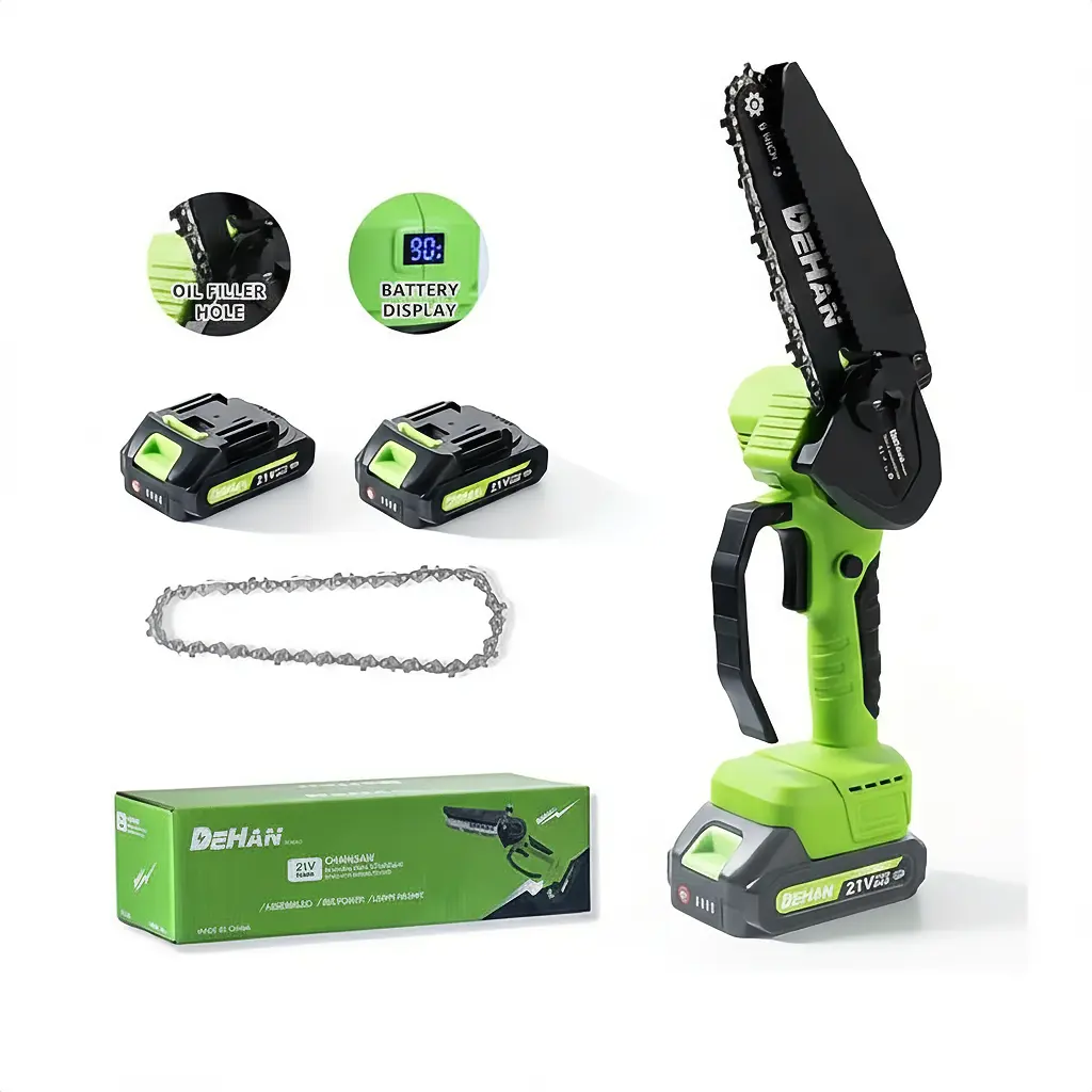 6 Inch Mini Chainsaw Electric Battery Powered Chainsaw for Wood Cutting, Branch Pruning, Portable Hand Saw for Garden, Yard, Logging, Home DIY Handle