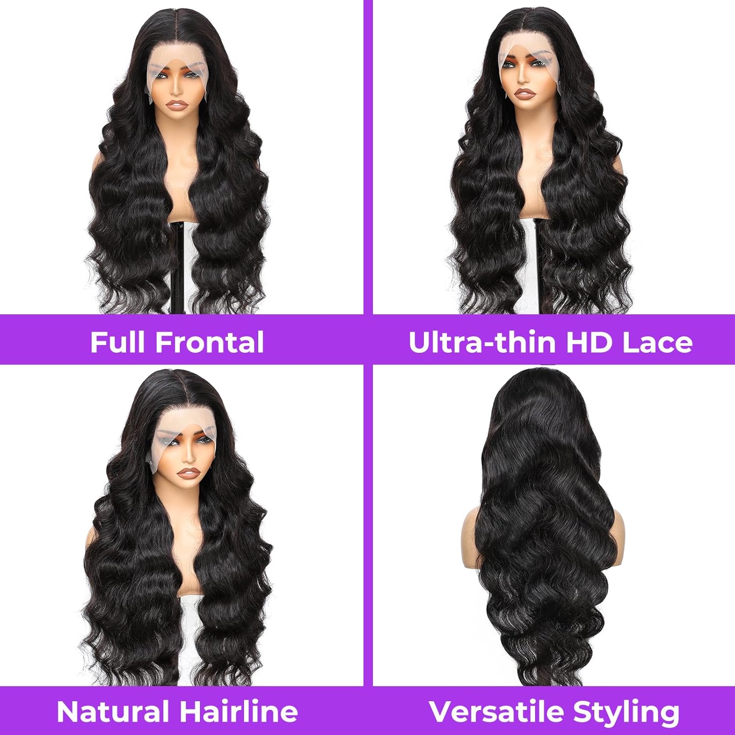 GK Body Wave Lace Front Wigs Human Hair 200 Density Virgin Real Human Wig 13x6 HD Lace Front Wigs Human Hair Pre Plucked Tangle-Free Natural Black for Women