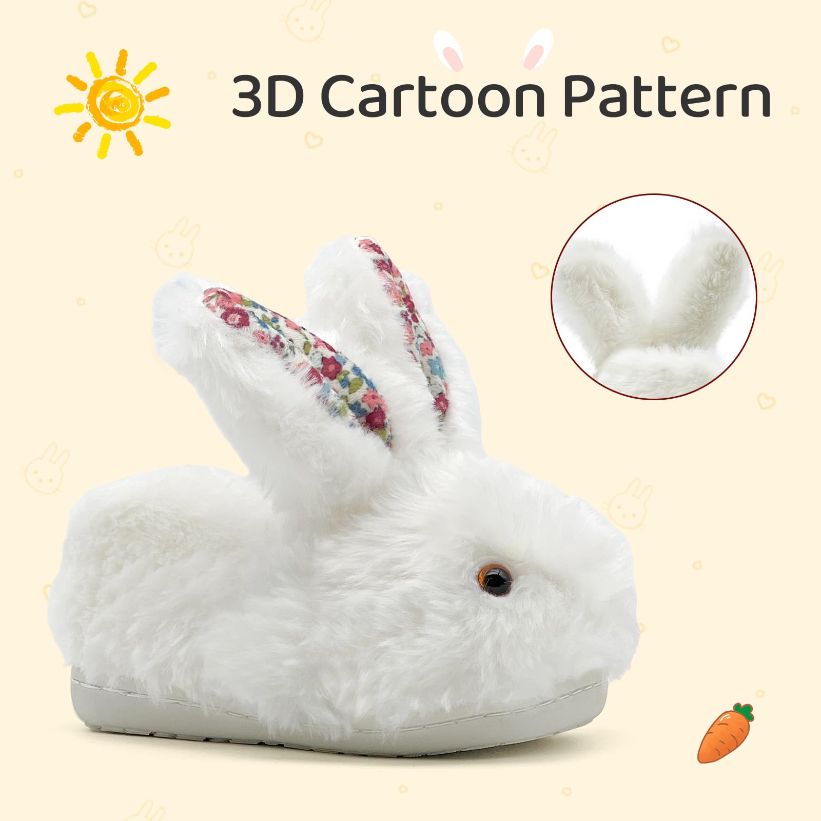 rosyclo Toddler & Kids Bunny Plush Slippers Adorable Fuzzy Design with Warm Lining Non-Slip Rubber Sole Cozy Indoor Winter Rabbit House Shoes for Girls & Boys Children