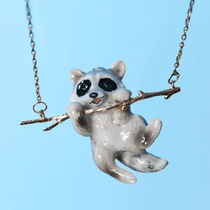 Raccoon Necklace | Camp Hollow Ceramic Animal Jewelry | Porcelain Pendant